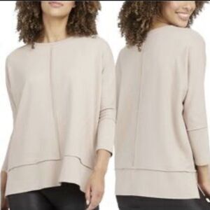 Spanx Perfect Length Dolman Top 3/4 Sleeve Knit Heather Beige Medium M Crewneck